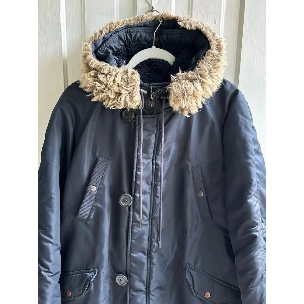 J. Crew Faux Fur Trim Hooded Parka Jacket - Black - Size Large